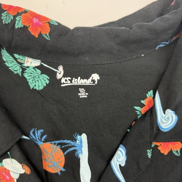 KS Island Mens 2XL Tall Black Short Sleeve Hawaiian Shirt Flamingo Martini - Picture 4 of 8